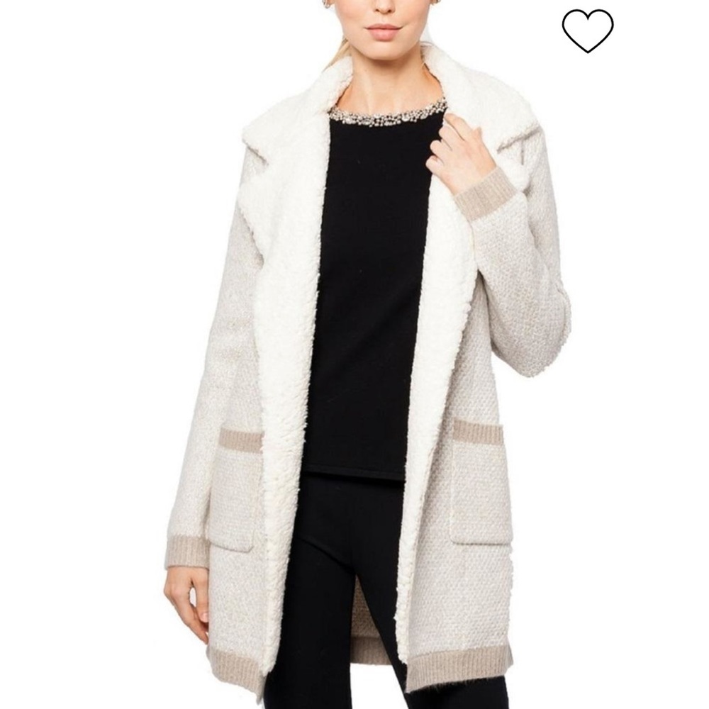 Love Token Candie beige and cream dual pocket open cardigan